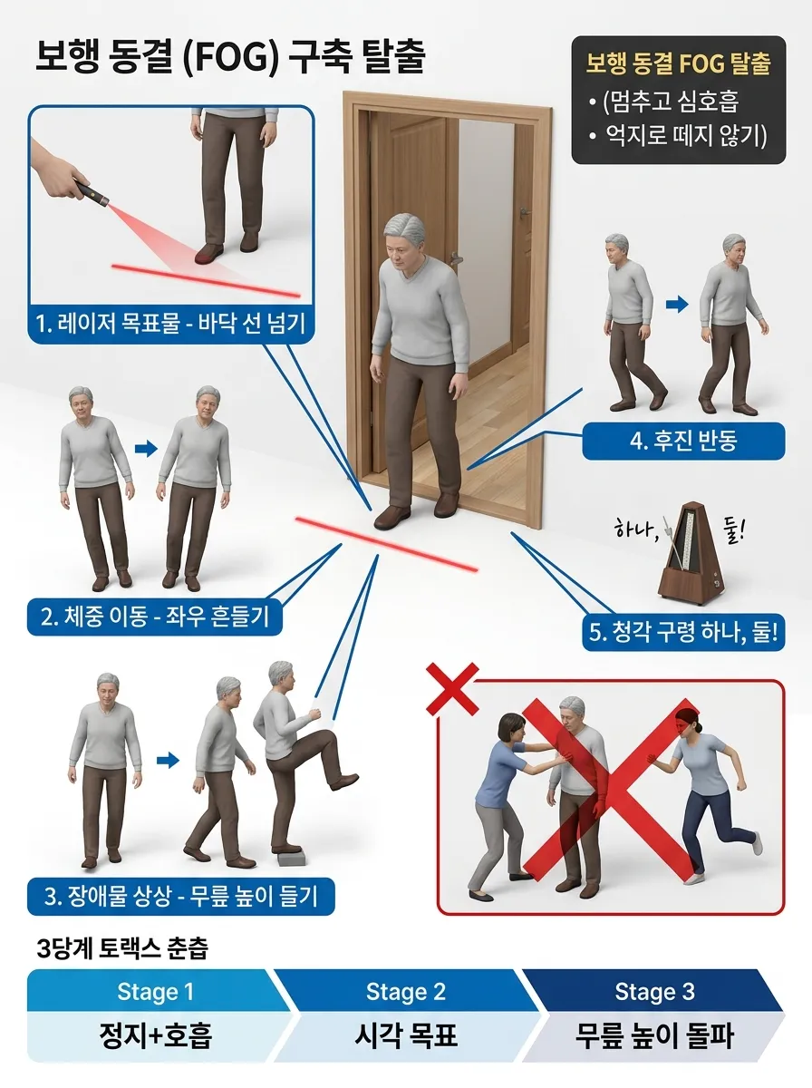 보행 동결(FOG) 탈출 기법